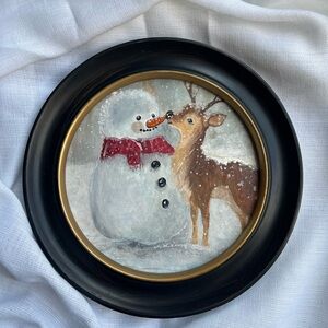 “Winter Friends” Snowman and Deer painting